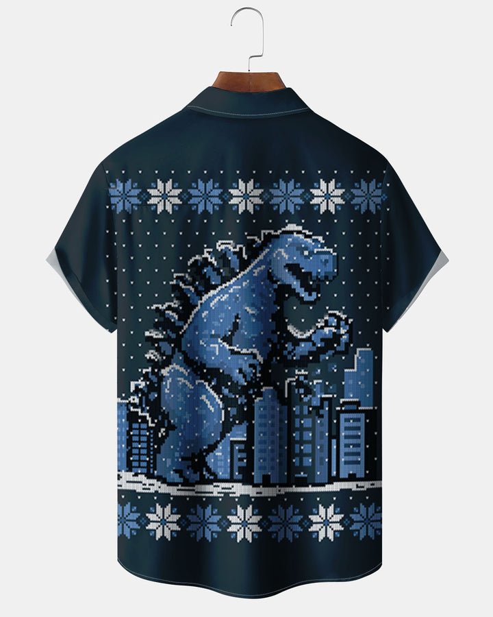 Alohadaddy® Holiday Christmas Monster Print Art Stretch Button Pocket Men&