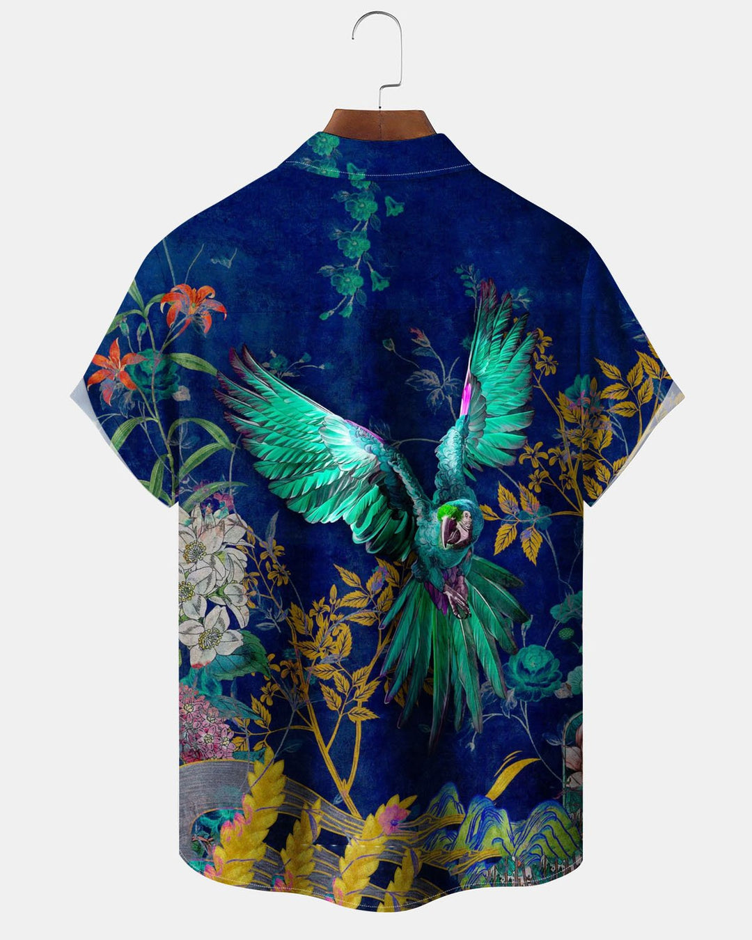 Alohadaddy® Retro Palace Style Parrot Print Art Button-Up Pocket Men&