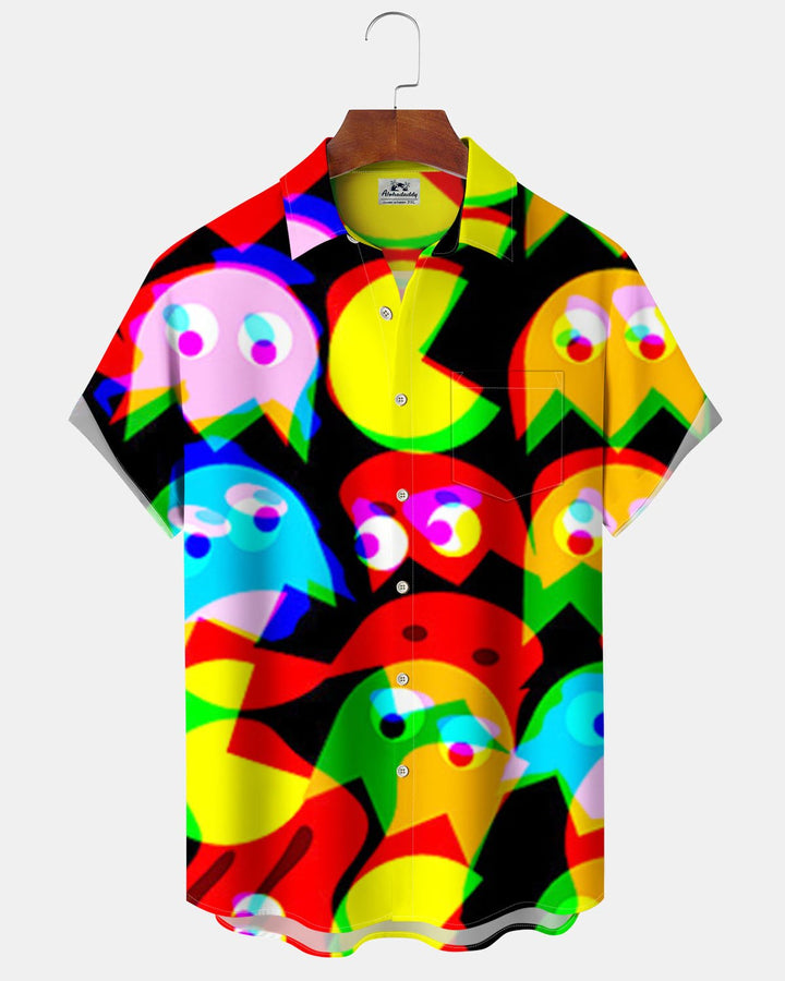 Alohadaddy® Casual Fun Monster Print Art Pocket Button Men&