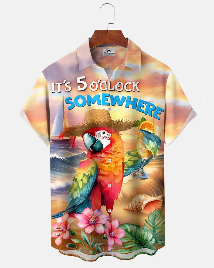Alohadaddy® Hawaiian Parrot Print Art Pocket Button Cardigan Men&