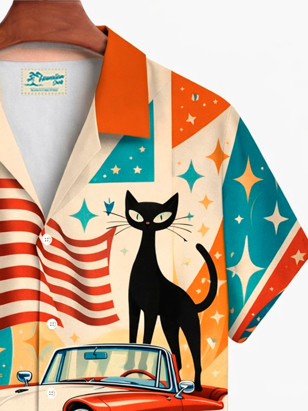 Alohadaddy® Hawaii Retro Geometric Atomic Cat Flag Print Men&
