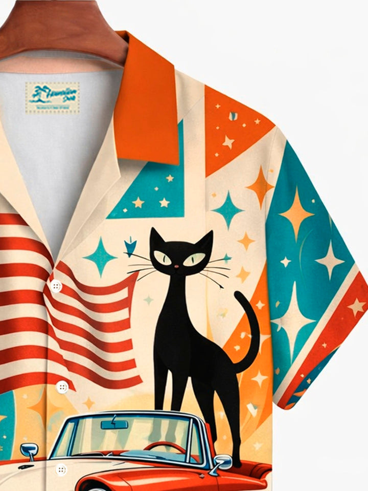 Alohadaddy® Hawaii Retro Geometric Atomic Cat Flag Print Men&