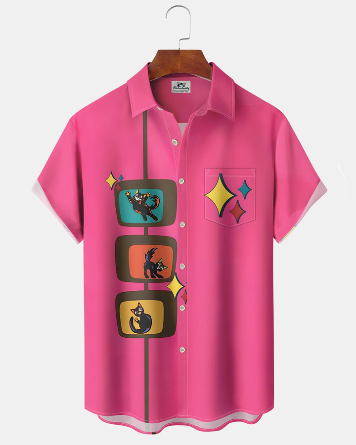 Alohadaddy® Casual Cat Print Art Button Pocket Cardigan Men&