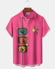 Alohadaddy® Casual Cat Print Art Button Pocket Cardigan Men's Short Sleeve Shirt Big & Tall