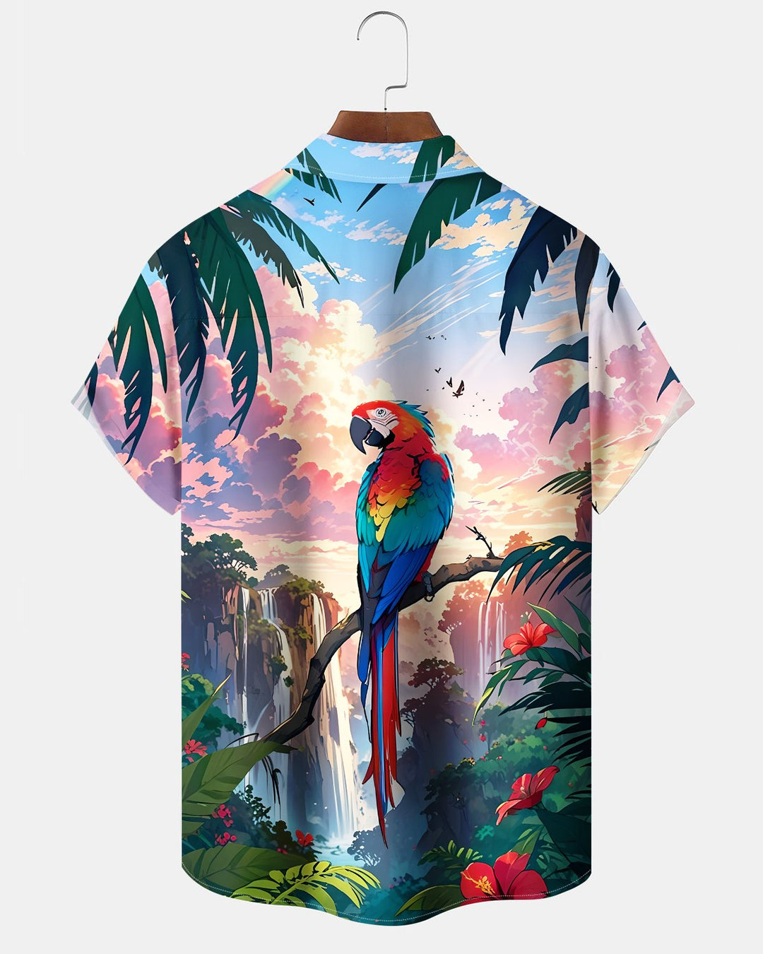 Alohadaddy® Hawaiian Parrot Print Art Button Pocket Cardigan Men&