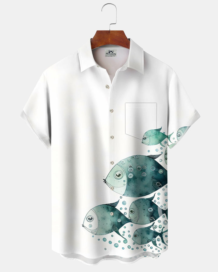 Alohadaddy® Hawaiian Fish Print Art Button Pocket Cardigan Men&
