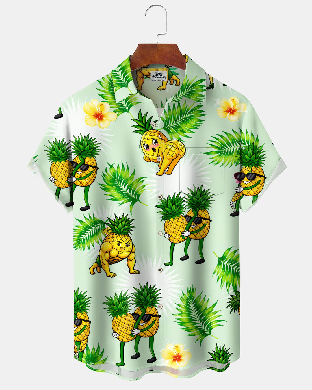 Alohadaddy® Hawaiian Pineapple Print Art Button Pocket Cardigan Men&