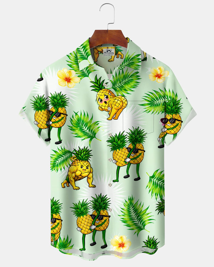 Alohadaddy® Hawaiian Pineapple Print Art Button Pocket Cardigan Men&