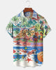 Alohadaddy® Hawaiian Beach Resort Print Art Button Pocket Cardigan Men's Short Sleeve Shirt