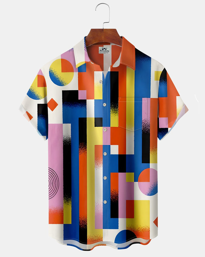 Alohadaddy® Casual Geometric Print Art Button Pocket Cardigan Men&
