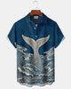Alohadaddy® Men's Short-Sleeve Button-Down Shirt  Featuring a Fish-Tail and Wave Art Print with Pockets