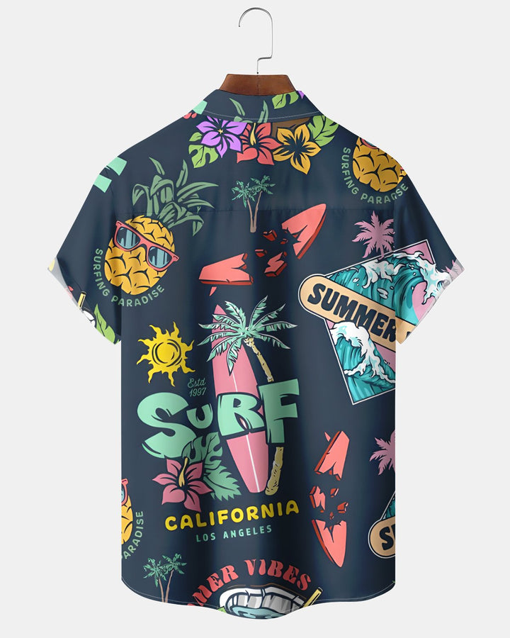 Alohadaddy® Hawaiian Palm Tree Print Art Button Pocket Cardigan Men&