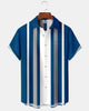 Alohadaddy® Casual Striped Art Print Button-Down Cardigan with Pockets for Men's Short Sleeve Shirt