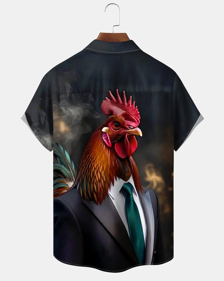 Alohadaddy® Casual Rooster Print Art Button Pocket Cardigan Men&
