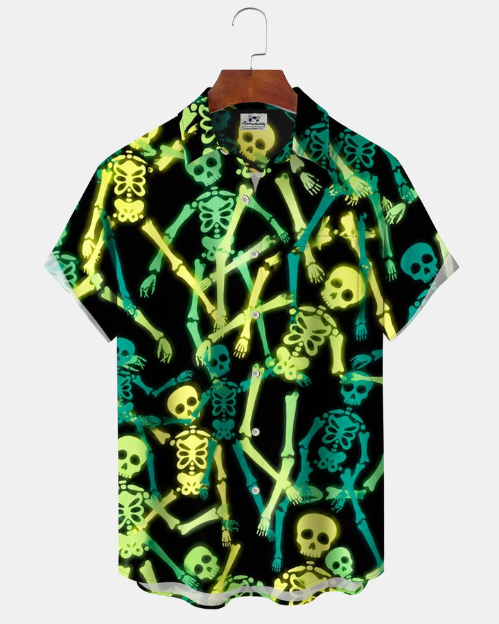 Alohadaddy® Holiday/Halloween Print Button-Down Short-Sleeve Shirt with Pocket