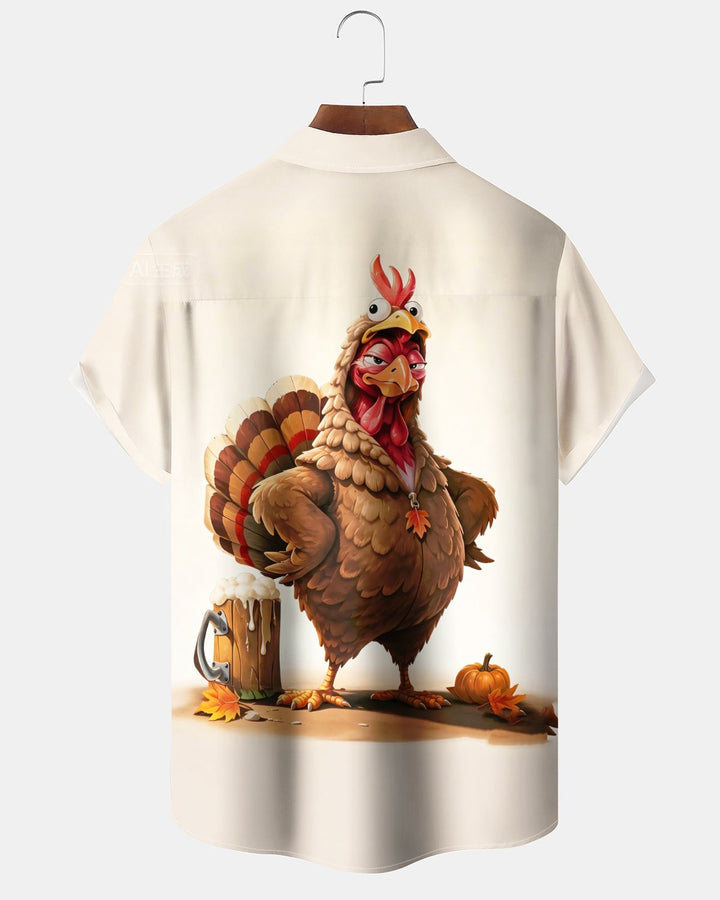 Alohadaddy® Holiday Thanksgiving Turkey Print Button-Down Pocket Cardigan-Style Men&