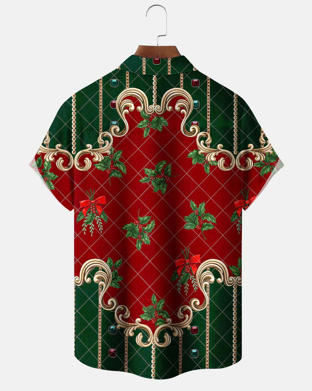 Alohadaddy® Holiday/Christmas-Themed Printed Button-Down Short-Sleeve Shirt for Men with Pocket
