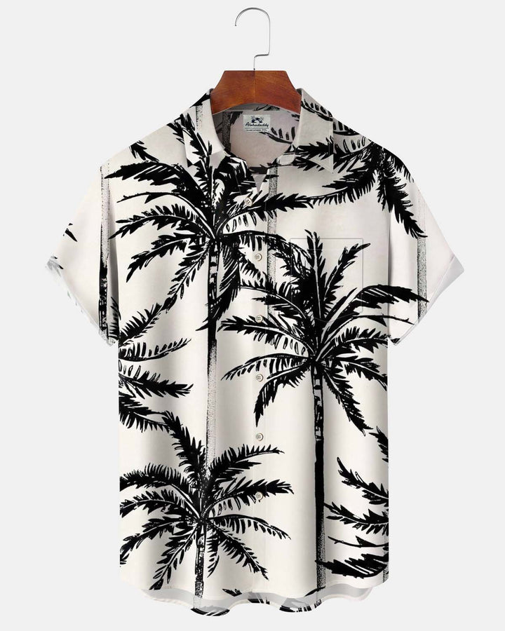 Alohadaddy® Men’s Short-Sleeve Button-Down Shirt with Hawaiian Palm Tree Print and Pocket