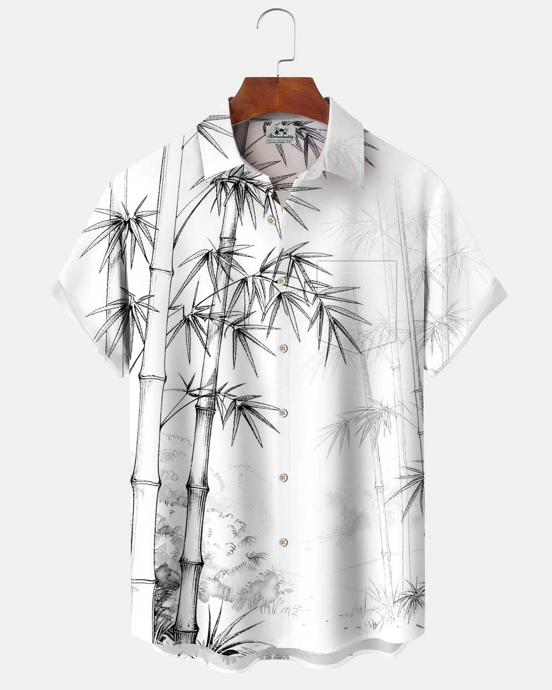 Alohadaddy® Men’s Short-Sleeve Button-Down Shirt with Bamboo Print Featuring a Chest Pocket