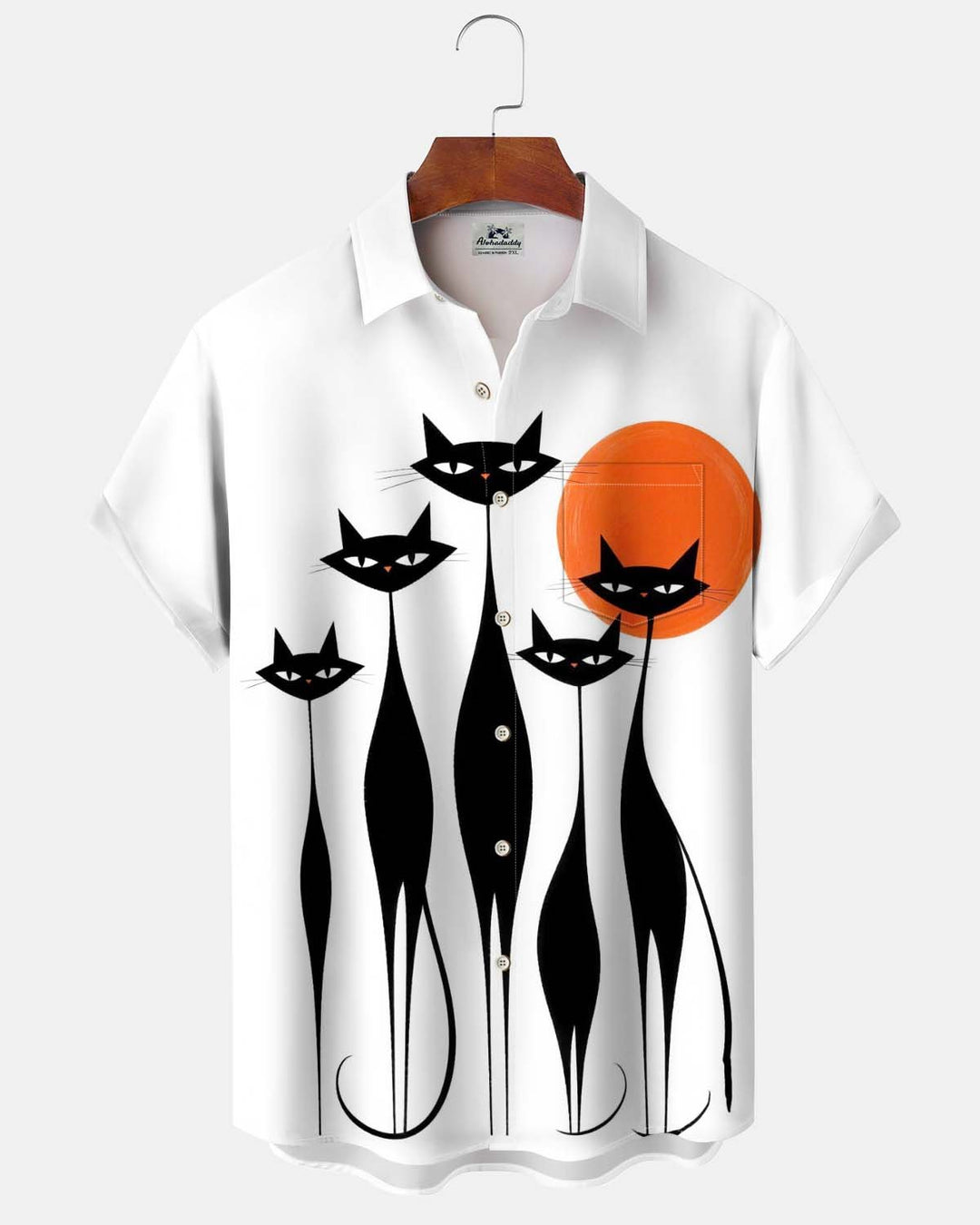 Alohadaddy® Men’s Short-Sleeve Button-Down Shirt  Casual "Atomic Cat" Graphic Print with Pocket