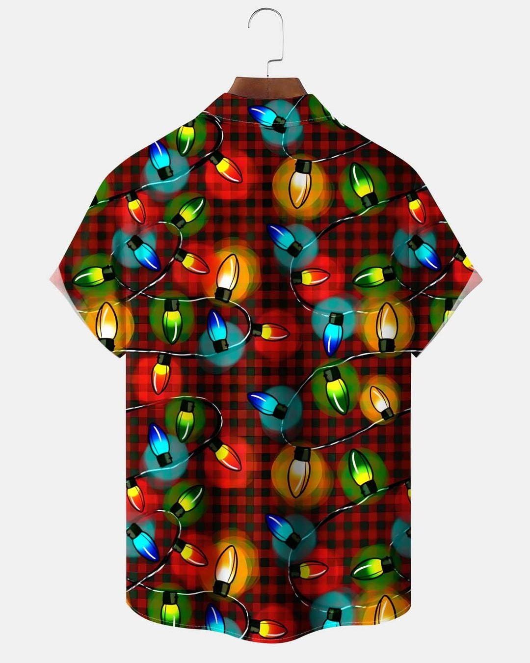 Alohadaddy® Holiday Christmas Lights Print Button-Down Short-Sleeve Cardigan Shirt for Men with Pocket