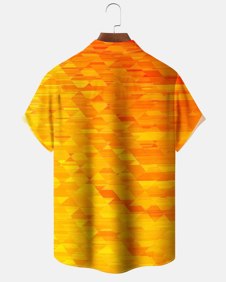 Alohadaddy® Men’s Short-Sleeve Casual Cardigan Shirt Geometric Art Print, Button-Down with Pockets