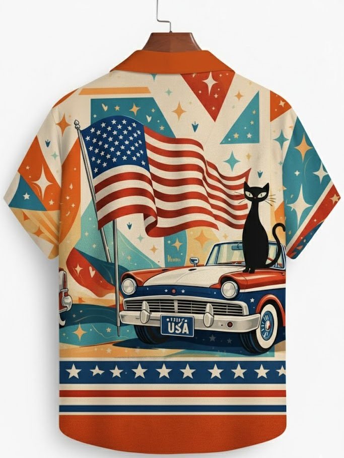 Alohadaddy® Hawaii Retro Geometric Atomic Cat Flag Print Men&