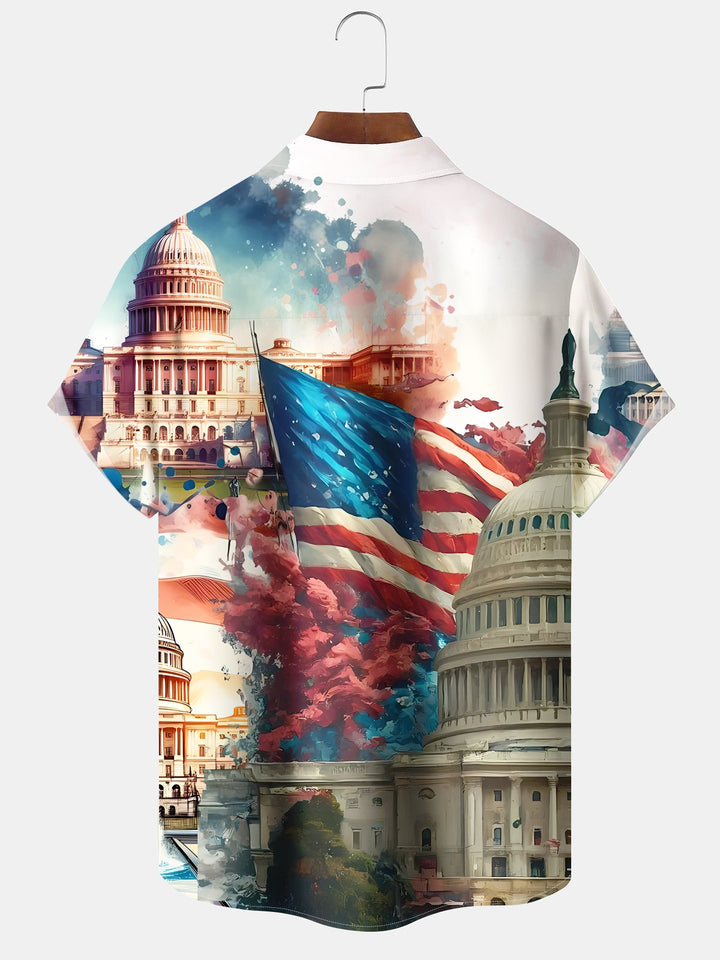 Alohadaddy Casual Trump Print Art Pockets Buttons Stretch Large Size Shirt