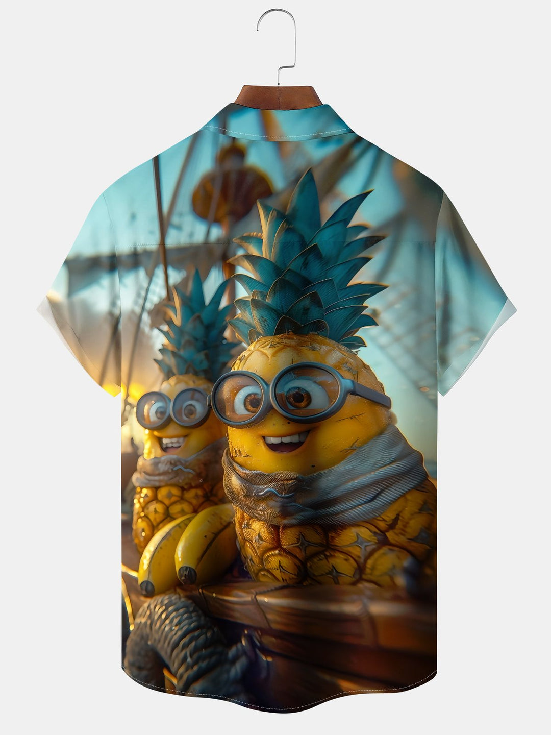 Alohadaddy Hawaiian Casual Pineapple Minions Captain Button Cardigan Pocket Stretch Large Size Polyester Short Sleeve Shirt