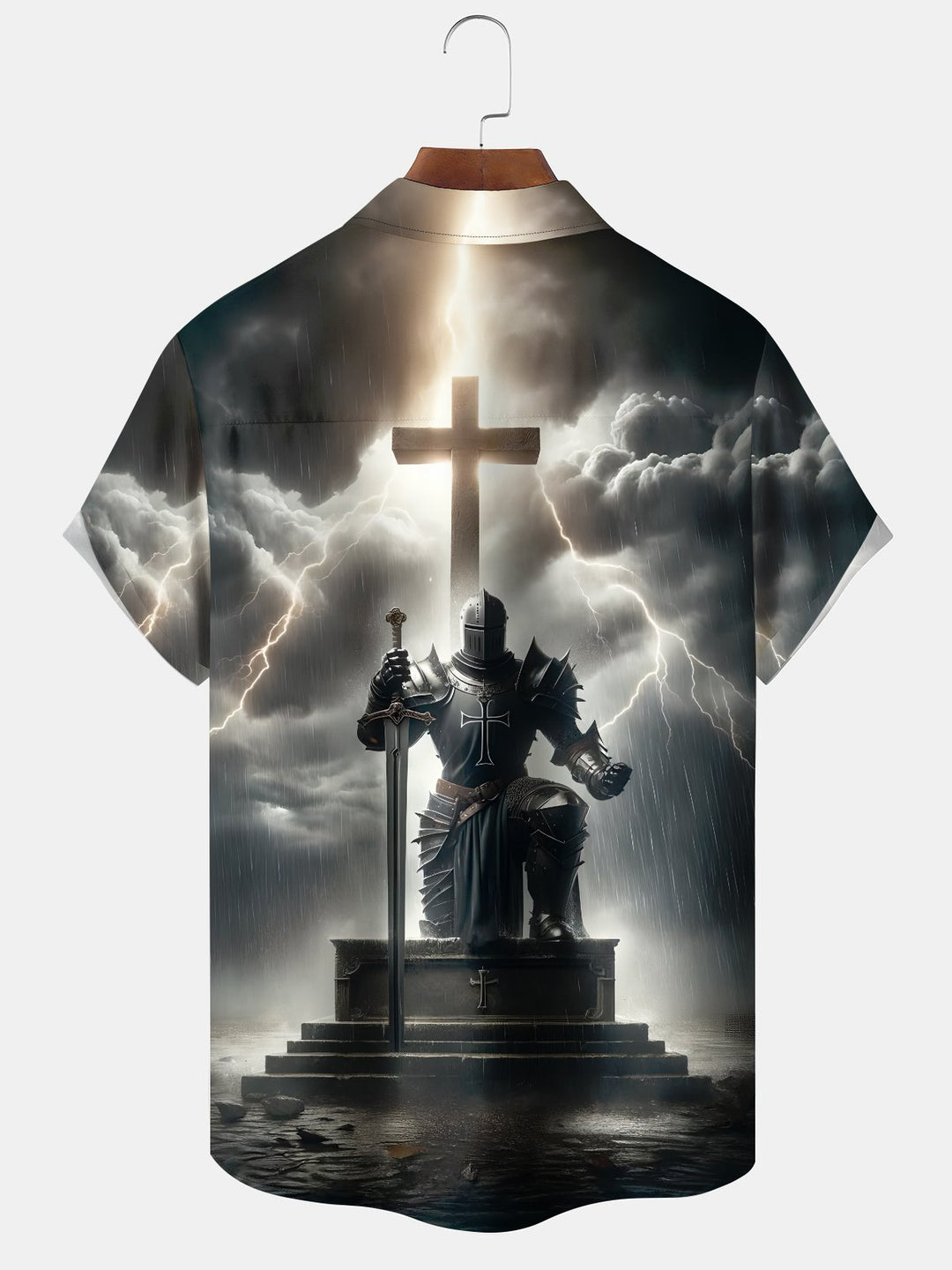 Alohadaddy Holiday Collection Easter Cross Print Art Button Cardigan Pocket Stretch Oversized Short Sleeve Shirt
