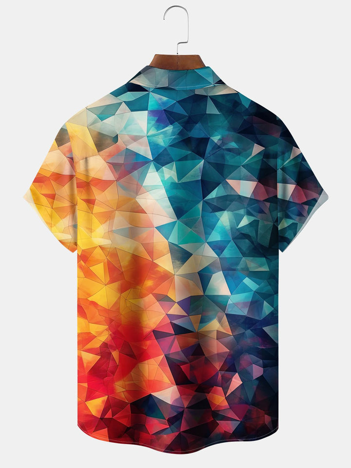 Alohadaddy Hawaiian Geometric Gradient Art Print Buttons Pockets Stretch Large Size Short Sleeve Shirt