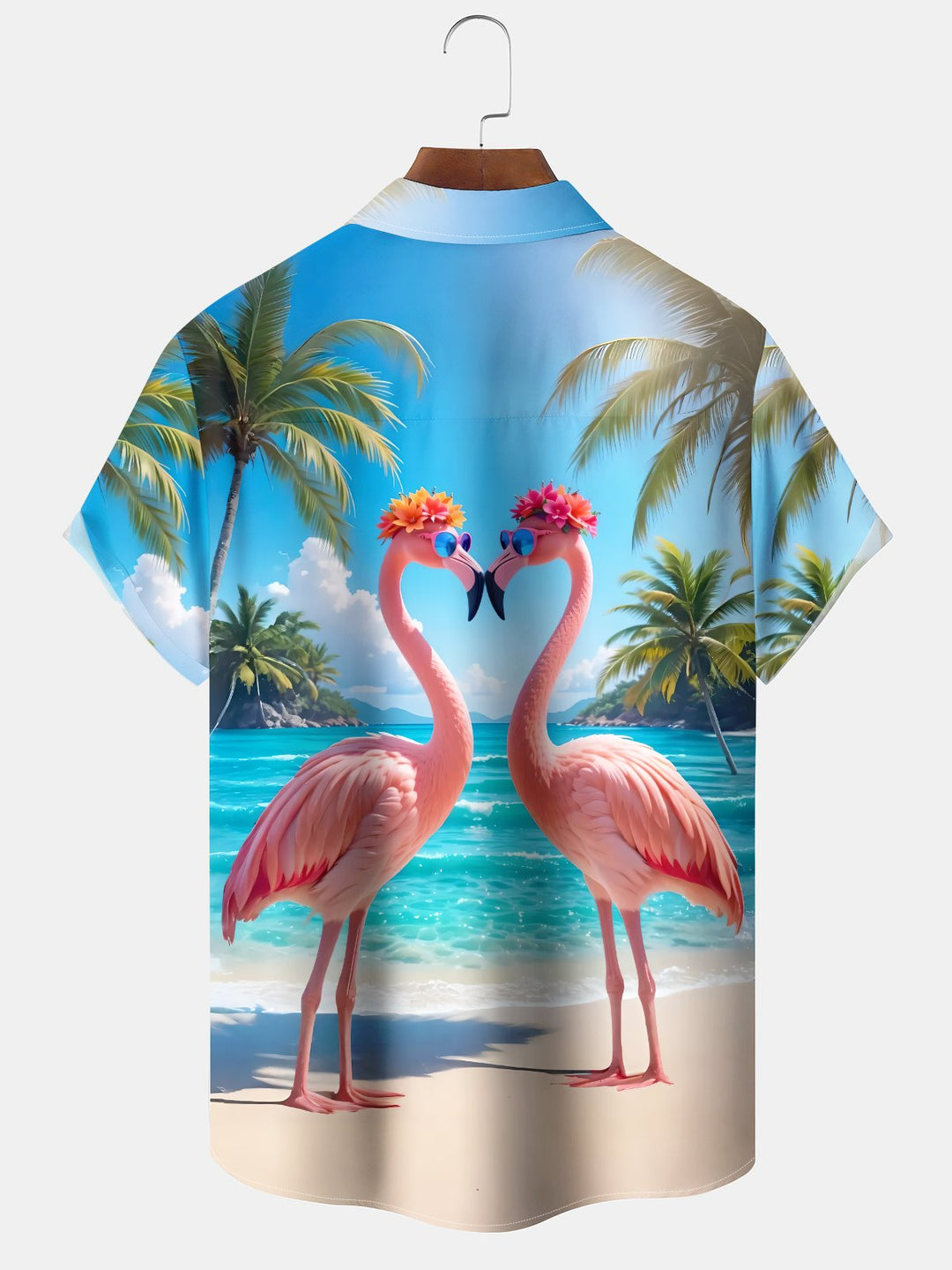 Alohadaddy Holiday Collection Hawaiian Flamingo Print Art Button Cardigan Pockets Large Size Long Short Sleeve Polyester Shirt
