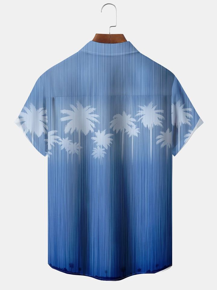 Alohadaddy Hawaii Ombre Palm Trees Art Print Button Cardigan Pockets Stretch Large Size Short Sleeve Shirt