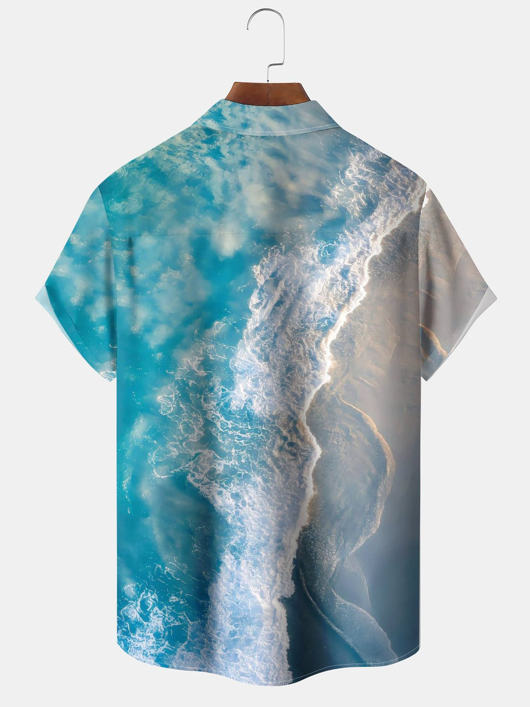 Alohadaddy Hawaiian Wave Gradient Painting Art Button Cardigan Pocket Stretch Large Size Long Short Sleeve Shirt