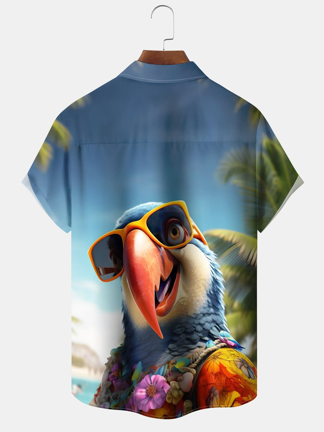Alohadaddy Hawaiian Parrot Art Print Button Cardigan Pocket Stretch Long Oversized Short Sleeve Shirt