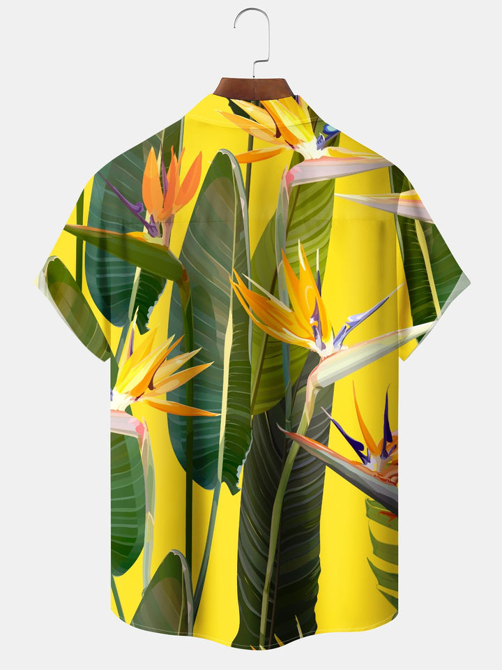 Alohadaddy Casual Collection Hawaiian Flowers Print Art Button Cardigan Pockets Fresh Stretch Polyester Short Sleeve Shirt