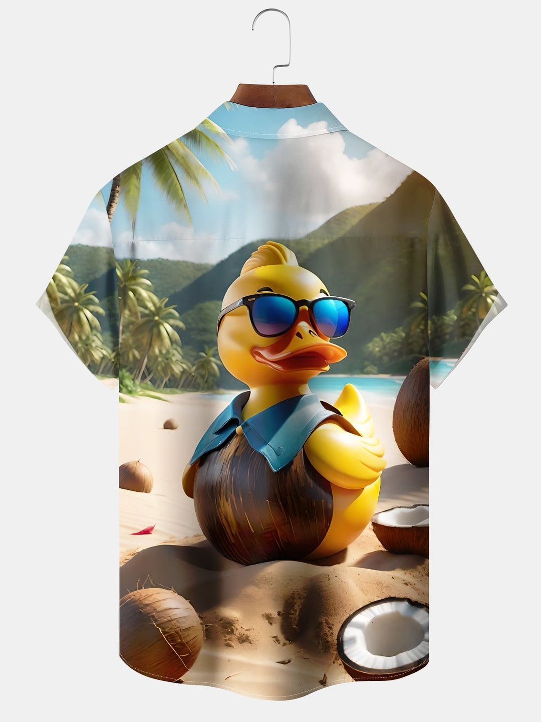 Alohadaddy Casual Everyday Hawaiian Yellow Duck Print Art Stretch Large Size Button Cardigan Polyester Short Sleeve Shirt