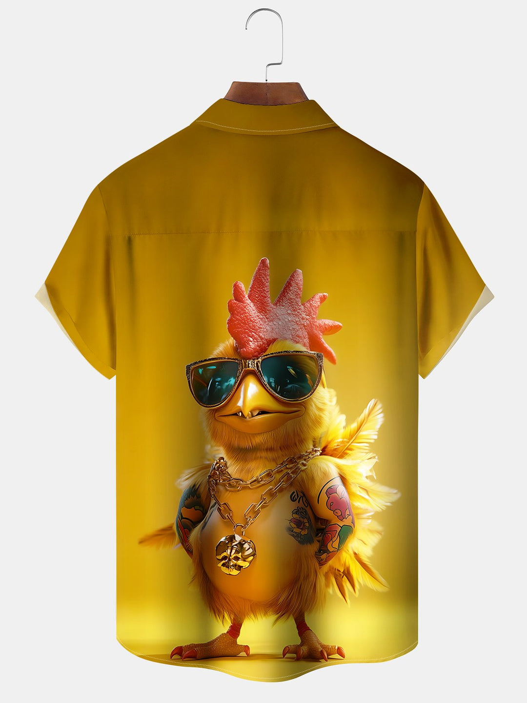 Alohadaddy Casual Daily Tattoo Little Yellow Chicken Print Art Polyester Stretch Button Cardigan Pocket Large Size Long Short Sleeve Shirt