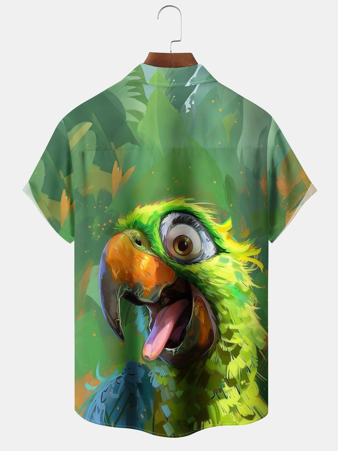 Alohadaddy Casual Collection Moisture-wicking Parrot Oil Painting Print Chest Pocket Stretch Oversized Hawaiian Short Sleeve Shirt
