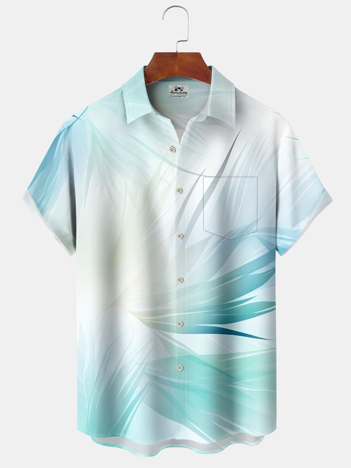 Alohadaddy Casual Gradient Palm Leaves Art Print Moisture Wicking Chest Pocket Hawaiian Short Sleeve Shirt