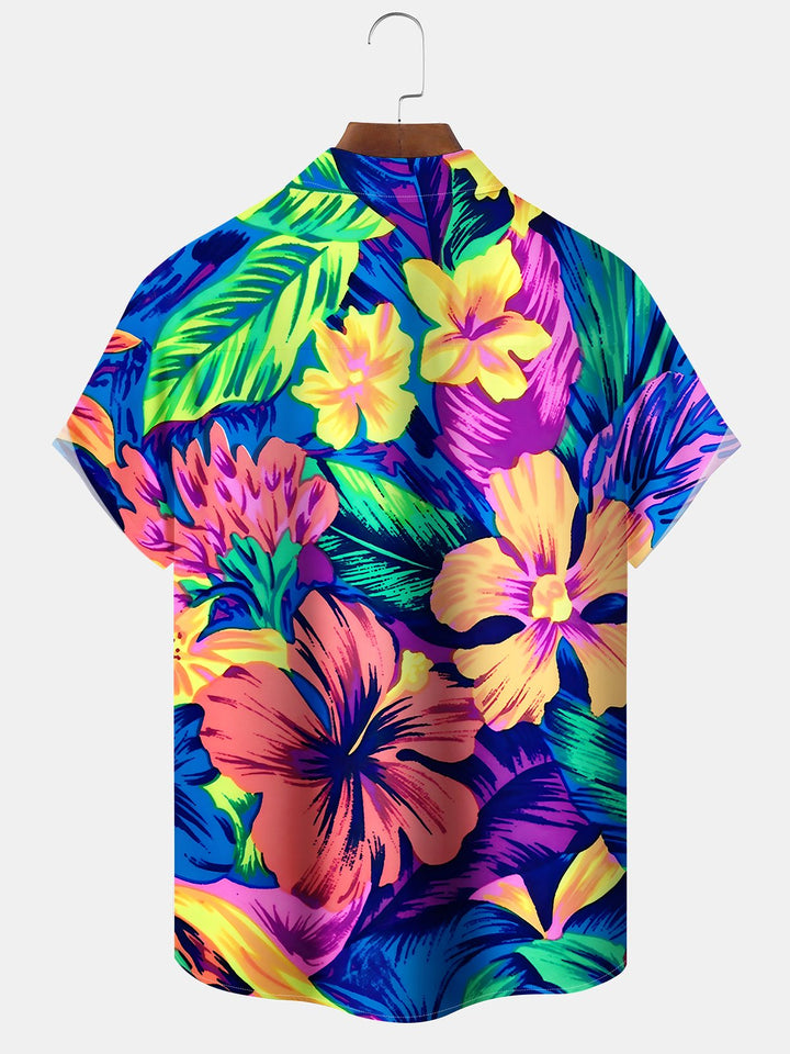 Alohadaddy® Casual Floral Print Art Chest Pocket Stretch Plus Size Men&