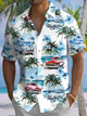 Alohadaddy® Vintage Car Palm Tree Print Art Pockets Moisture Wicking Oversized Stretch Hawaiian Shirt