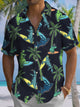 Alohadaddy® Vintage Palm Trees Dinosaurs Print Art Pockets Moisture Wicking Hawaiian Shirt Big & Tall