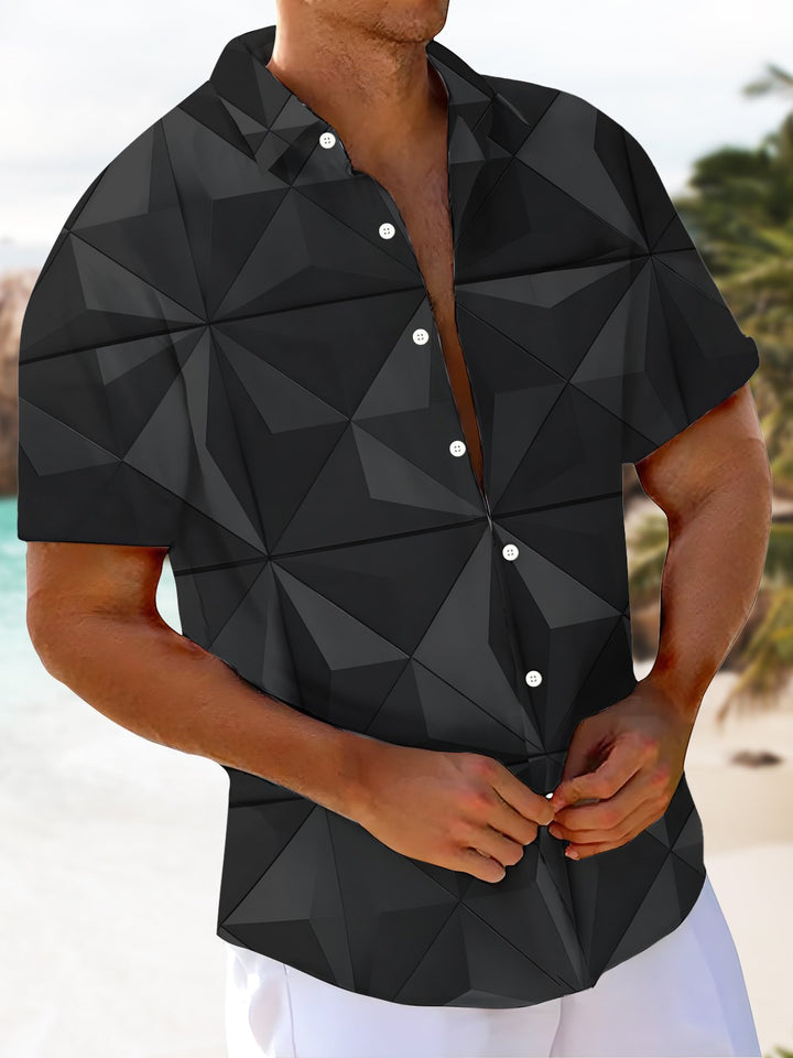 Alohadaddy® Vintage Geometric Art Print Chest Pocket Stretch Hawaiian Short Sleeve Shirt Big &amp; Tall