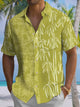 Alohadaddy® Hawaiian Asymmetric Bamboo Art Print Pockets Large Size Stretch Men's Short Sleeve Shirt