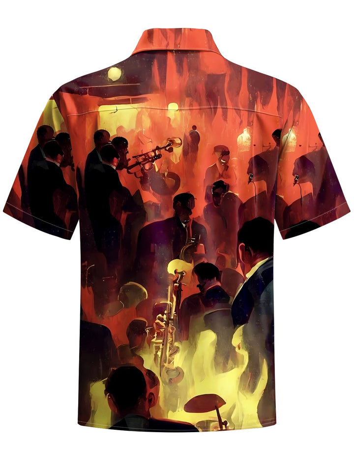 Alohadaddy® Vintage Jazz Bar Print Art Chest Pocket Men&