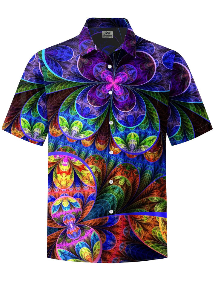 Alohadaddy® Casual Abstract Flowers Print Art Chest Pocket Men&