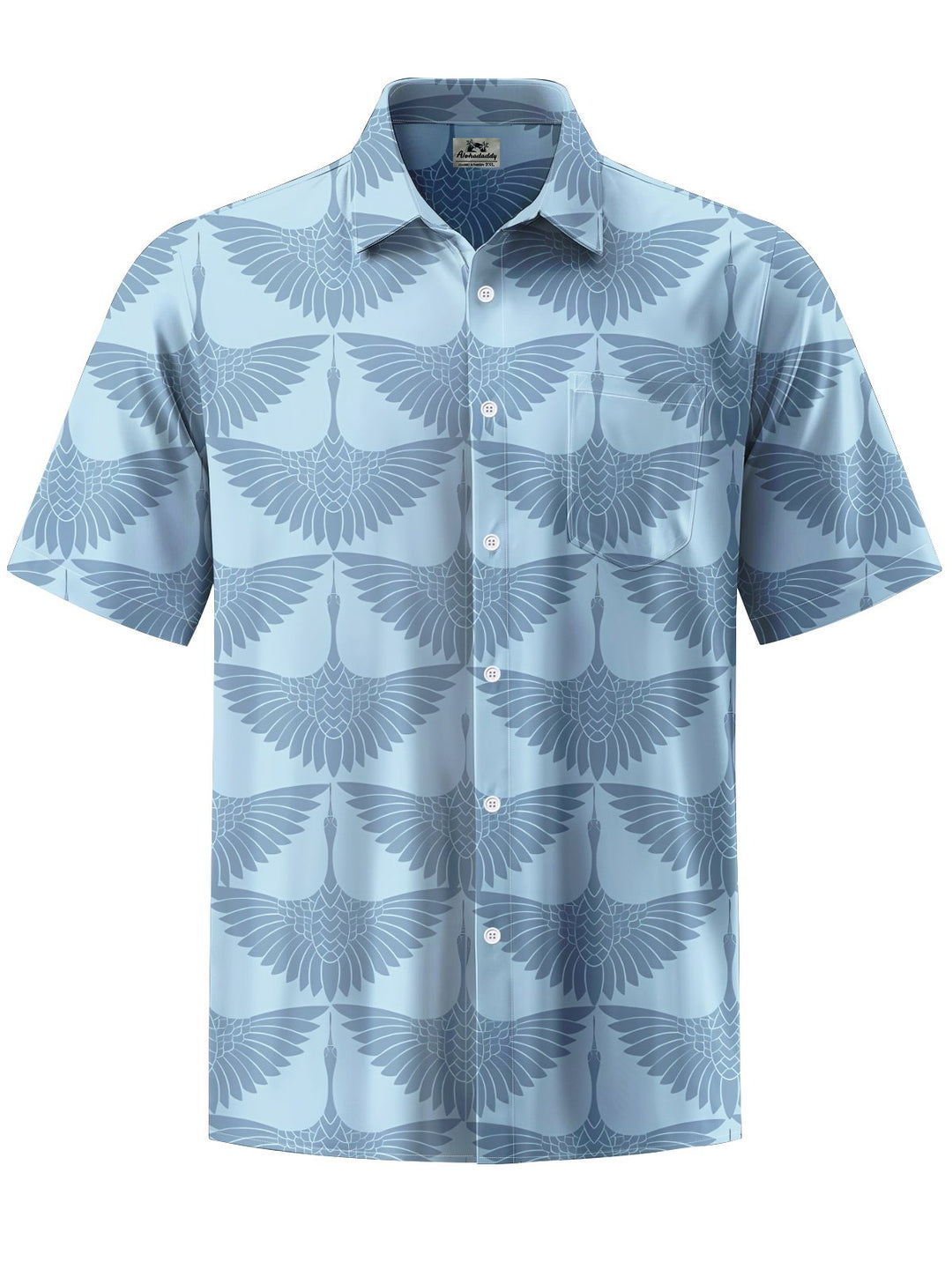 Alohadaddy® Casual Crane Art Print Chest Pocket Moisture Wicking Men&