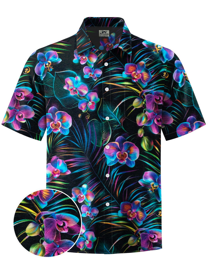Alohadaddy® Hawaiian Floral Art Print Chest Pocket Mens Short Sleeve Shirts Big &amp; Tall