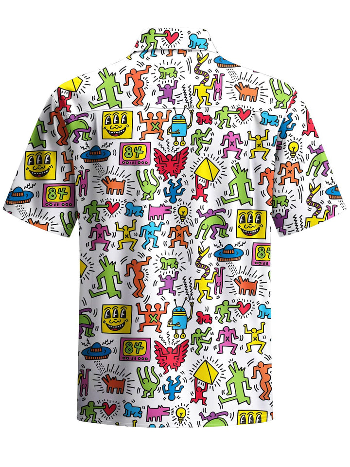 Alohadaddy® Casual Fun Geometric Art Print Chest Pocket Men&